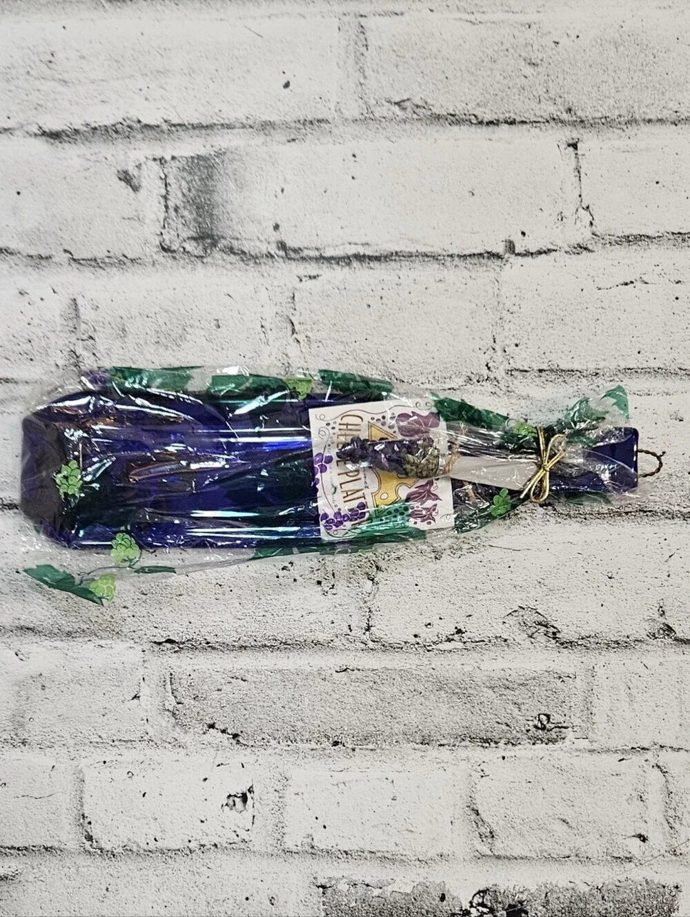 Handcrafted Recycled Blue Glass Wine Bottle Cheese Platter Serving Tray